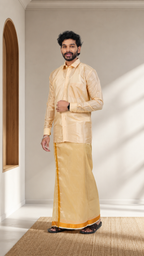 Art Silk Biscuit Velcro Mappillai Set | 3-in-1 | Double Layer | 1 1/2" Copper Jari Border