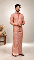 Art Silk Cooper Velcro Mappillai Set | 3-in-1 | Double Layer | 1 1/2" Copper Jari Border