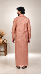 Art Silk Cooper Velcro Mappillai Set | 3-in-1 | Double Layer | 1 1/2" Copper Jari Border