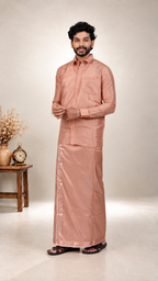 Art Silk Cooper Velcro Mappillai Set | 3-in-1 | Double Layer | 1 1/2" Copper Jari Border