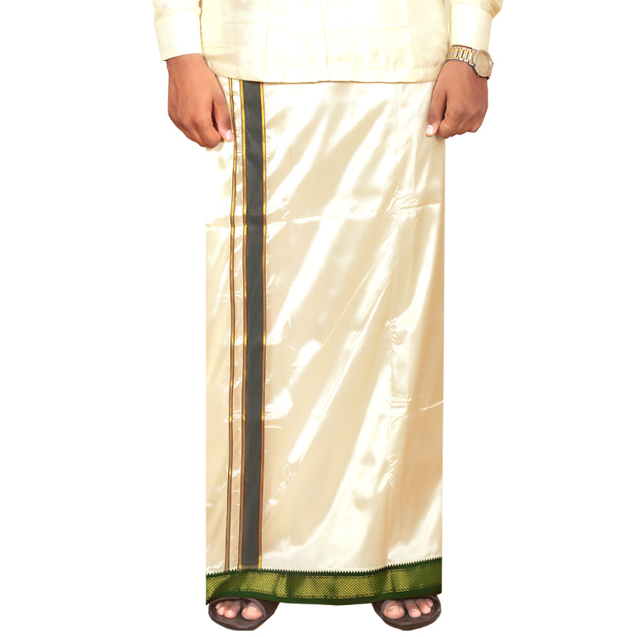 Art Silk Special 7 Kan Cream Dhoti | Double Layer | Mayilkan Border | Kannika