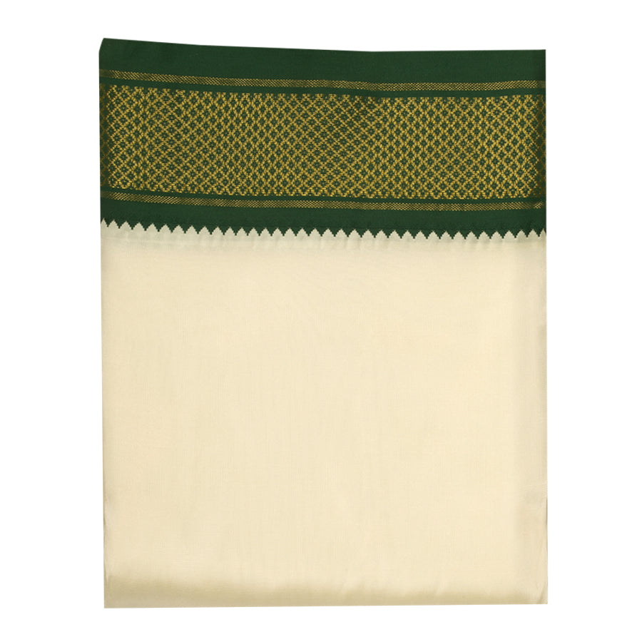 Art Silk 9 Kan Cream Dhoti with Angavastram | Double Layer | Mayilkan Border | Kannika