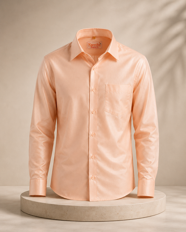 Premium Coral Art Silk Shirt for Men – Traditional Ethnic Wear | Kannika