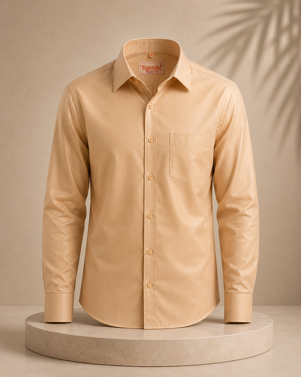 Premium Biscuit Art Silk Shirt for Men – Traditional Ethnic Wear | Kannika