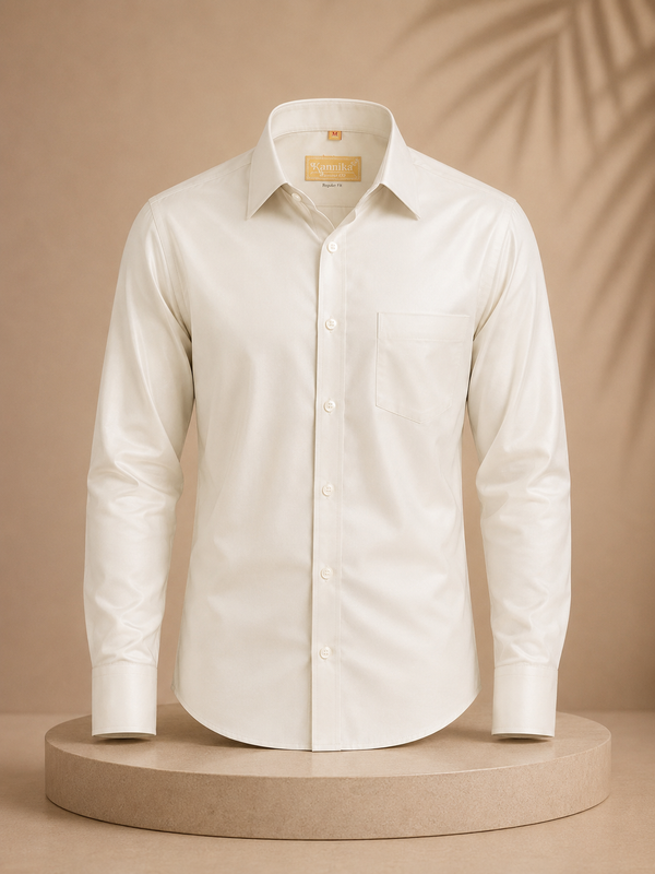Premium Cream Art Silk Shirt for Men – Traditional Ethnic Wear | Kannika