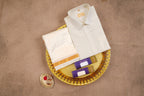 Art Silk Cream Mappillai Set | 2-in-1 | Double Layer | 1" Gold Jari Border