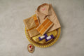 Art Silk Biscuit Mappillai Set | 3-in-1 | Double Layer | 1 1/2" Copper Jari Border
