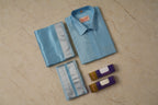 Art Silk Sky Blue Mappillai Set | 3-in-1 | Double Layer | 1 1/2" Silver Jari Border