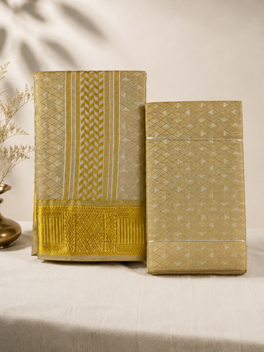 Kannika Pure Silk Designer Vesti Set – Golden Diamond