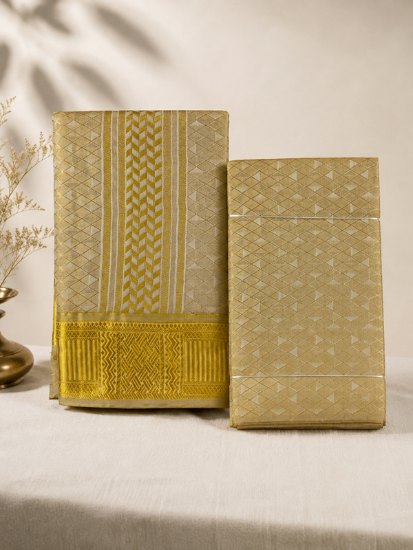 Kannika Pure Silk Designer Vesti Set – Golden Diamond