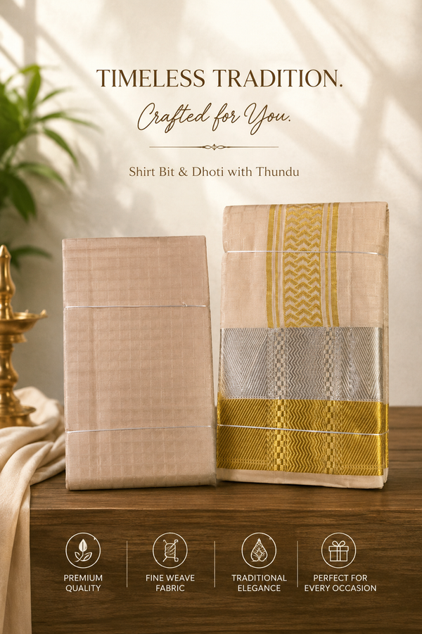 Kannika Pure Silk Designer Vesti Set – Silver Gold Chevron