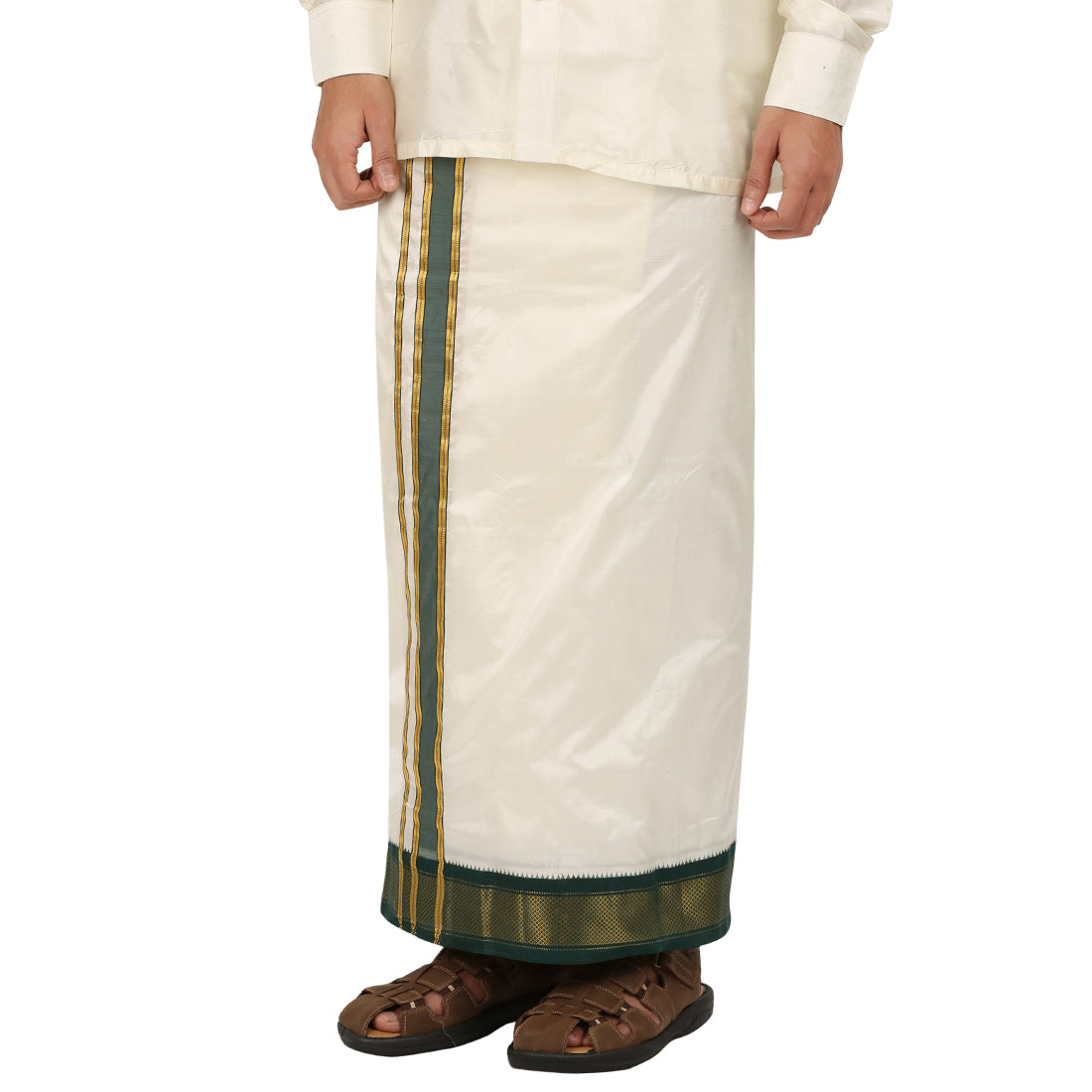 Pure Silk 11 Kan Cream Dhoti | Double Layer | 11 Kan Mayilkan Border