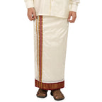 Pure Silk 11 Kan Cream Dhoti | Double Layer | 11 Kan Mayilkan Border