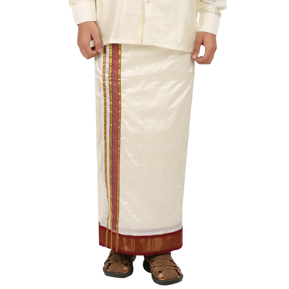 Pure Silk 11 Kan Cream Dhoti | Double Layer | 11 Kan Mayilkan Border