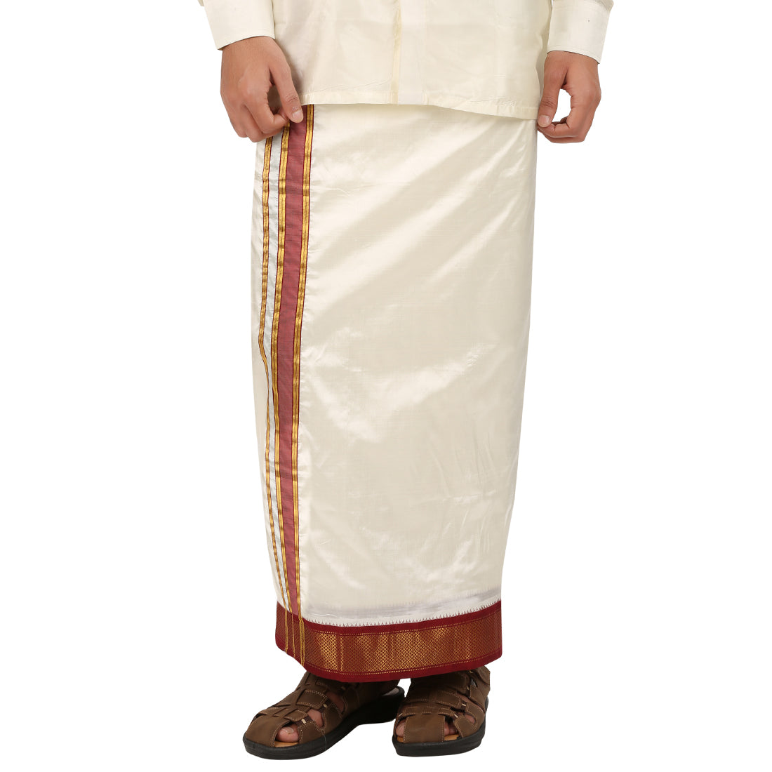 Pure Silk 11 Kan Cream Dhoti | Double Layer | 11 Kan Mayilkan Border