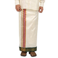 Pure Silk 13 Kan Cream Dhoti | Double Layer | 13 Kan Mayilkan Border