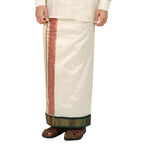 Pure Silk 13 Kan Cream Dhoti | Double Layer | 13 Kan Mayilkan Border
