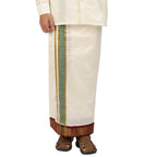 Pure Silk 13 Kan Cream Dhoti | Double Layer | 13 Kan Mayilkan Border