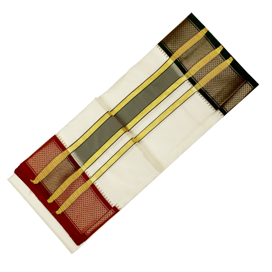 Pure Silk 13 Kan Cream Dhoti | Double Layer | 13 Kan Mayilkan Border