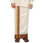 Pure Silk 16 Kan Cream Dhoti | Double Layer | 16 Kan Mayilkan Border