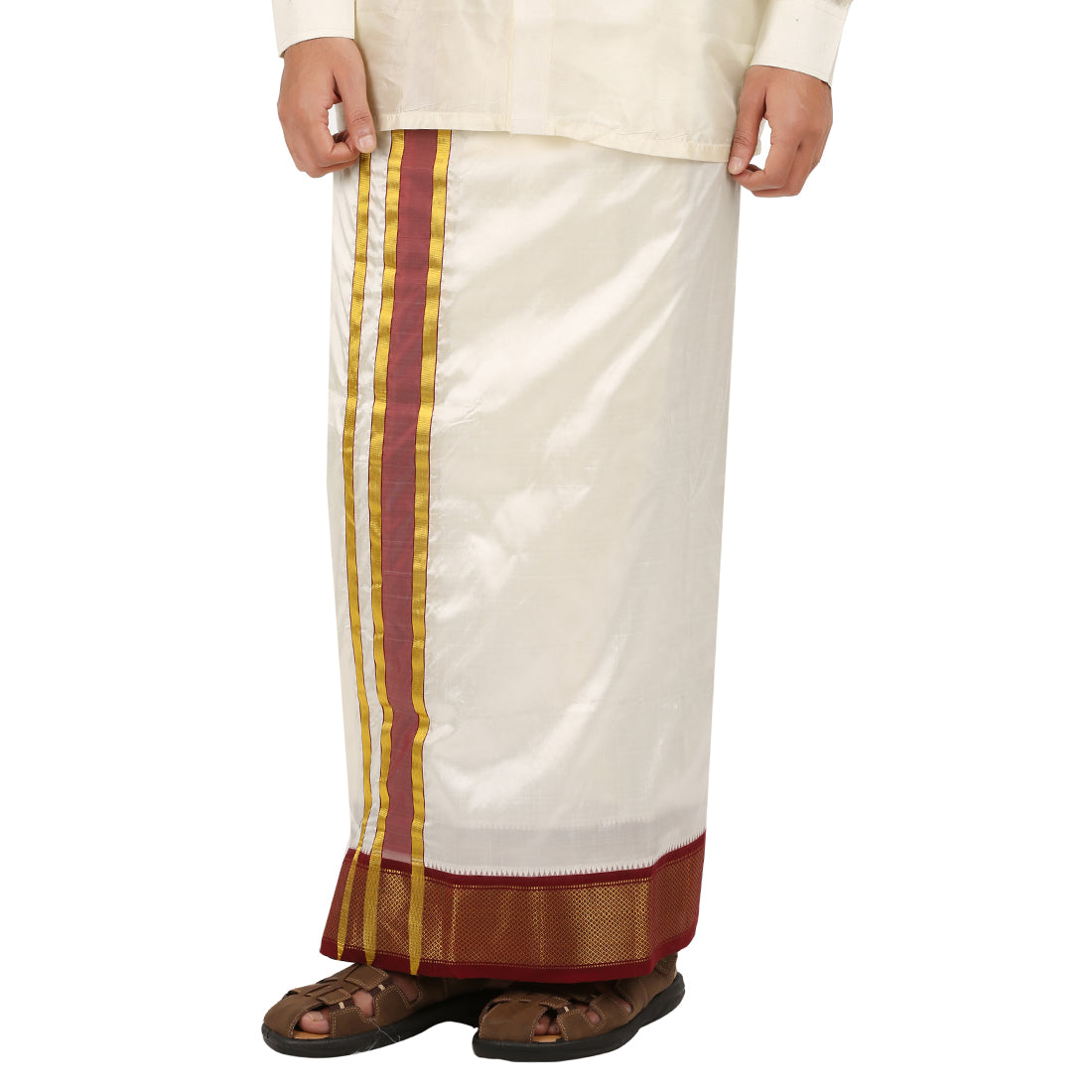 Pure Silk 16 Kan Cream Dhoti | Double Layer | 16 Kan Mayilkan Border
