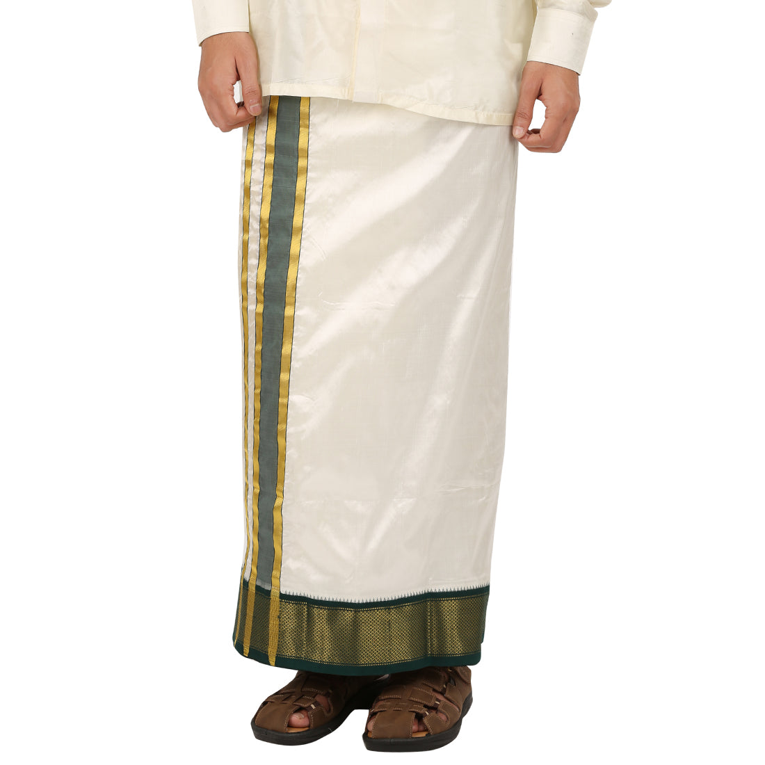 Pure Silk 16 Kan Cream Dhoti | Double Layer | 16 Kan Mayilkan Border