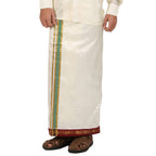 Pure Silk 5 Kan Cream Dhoti | Double Layer | 5 Kan Mayilkan Border