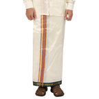 Pure Silk 5 Kan Cream Dhoti | Double Layer | 5 Kan Mayilkan Border