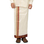 Pure Silk 7 Kan Cream Dhoti | Double Layer | 7 Kan Mayilkan Border