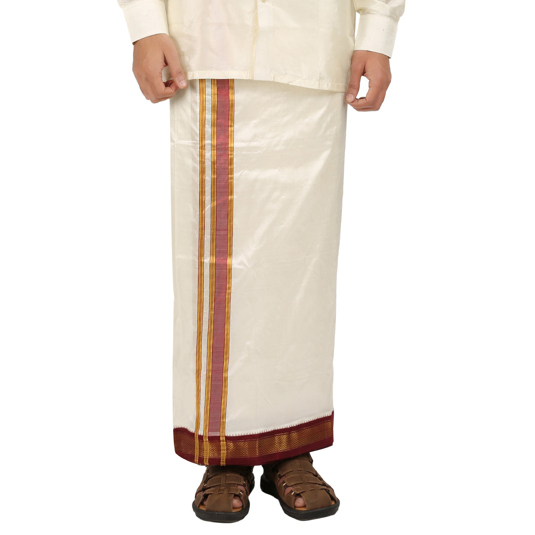Pure Silk 7 Kan Cream Dhoti | Double Layer | 7 Kan Mayilkan Border