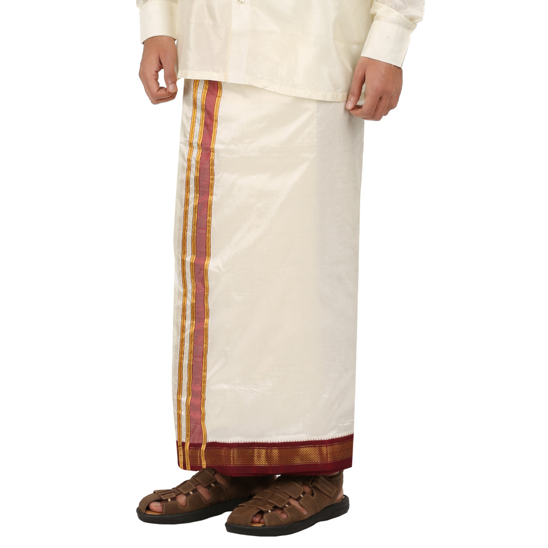 Pure Silk 7 Kan Cream Dhoti | Double Layer | 7 Kan Mayilkan Border