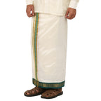 Pure Silk 7 Kan Cream Dhoti | Double Layer | 7 Kan Mayilkan Border