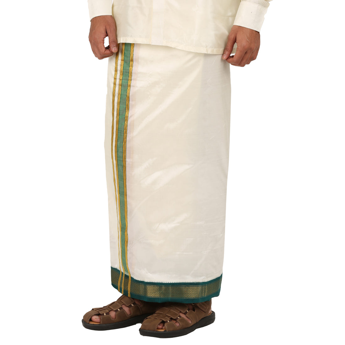 Pure Silk 7 Kan Cream Dhoti | Double Layer | 7 Kan Mayilkan Border