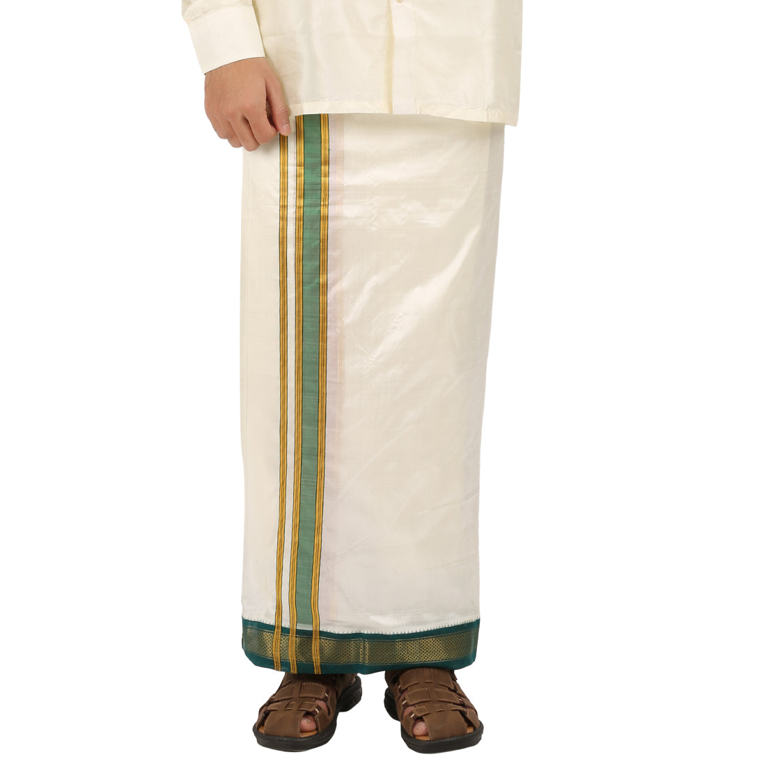 Pure Silk 7 Kan Cream Dhoti | Double Layer | 7 Kan Mayilkan Border