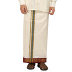 Pure Silk 9 Kan Cream Dhoti | Double Layer | 9 Kan Mayilkan Border
