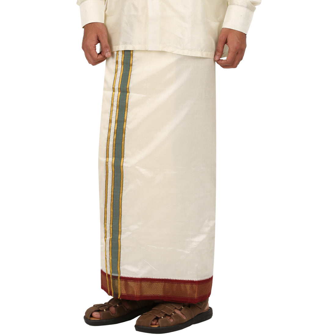 Pure Silk 9 Kan Cream Dhoti | Double Layer | 9 Kan Mayilkan Border