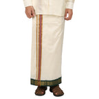 Pure Silk 9 Kan Cream Dhoti | Double Layer | 9 Kan Mayilkan Border