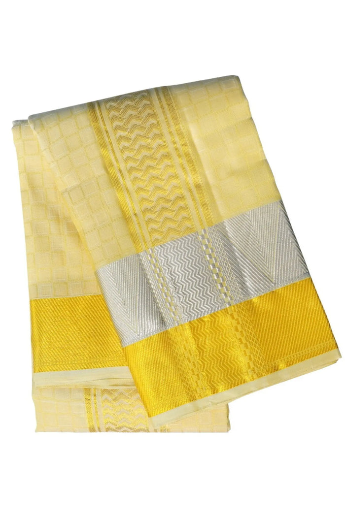 Premium Collection | 5 Inch Zari Border | Pure Silk Emboss Colour Dhoti | Kannika Dhoti