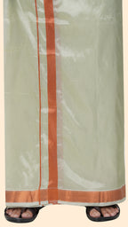 Art Silk Pista Green Mappillai Set | 3-in-1 | Double Layer | 1 1/2" Copper Jari Border