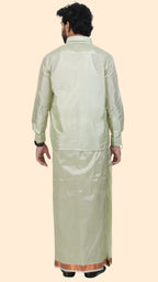 Premium Pista Green Art Silk Shirt for Men – Traditional Ethnic Wear | Kannika