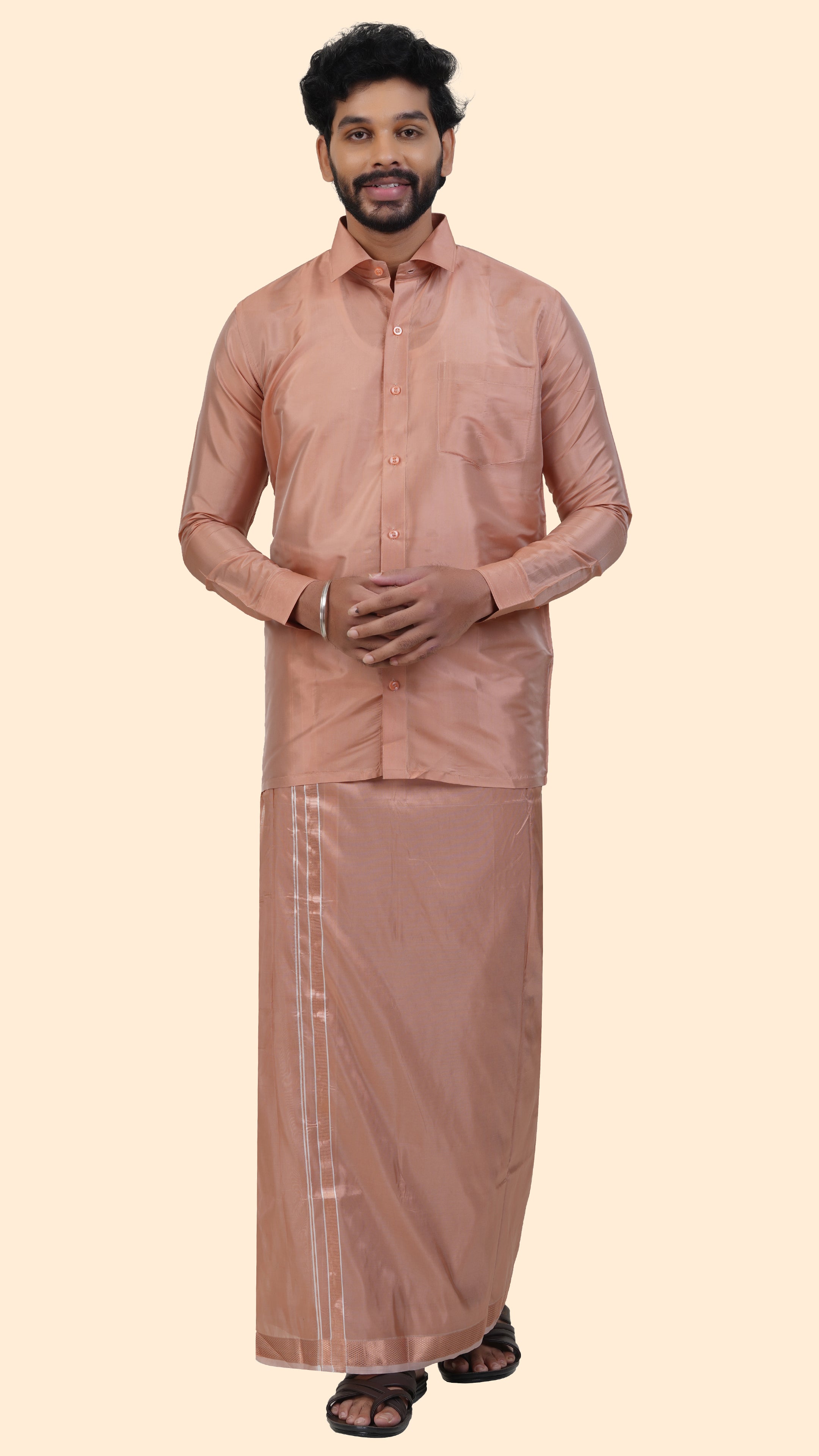 Premium Copper Art Silk Shirt for Men – Traditional Ethnic Wear | Kannika