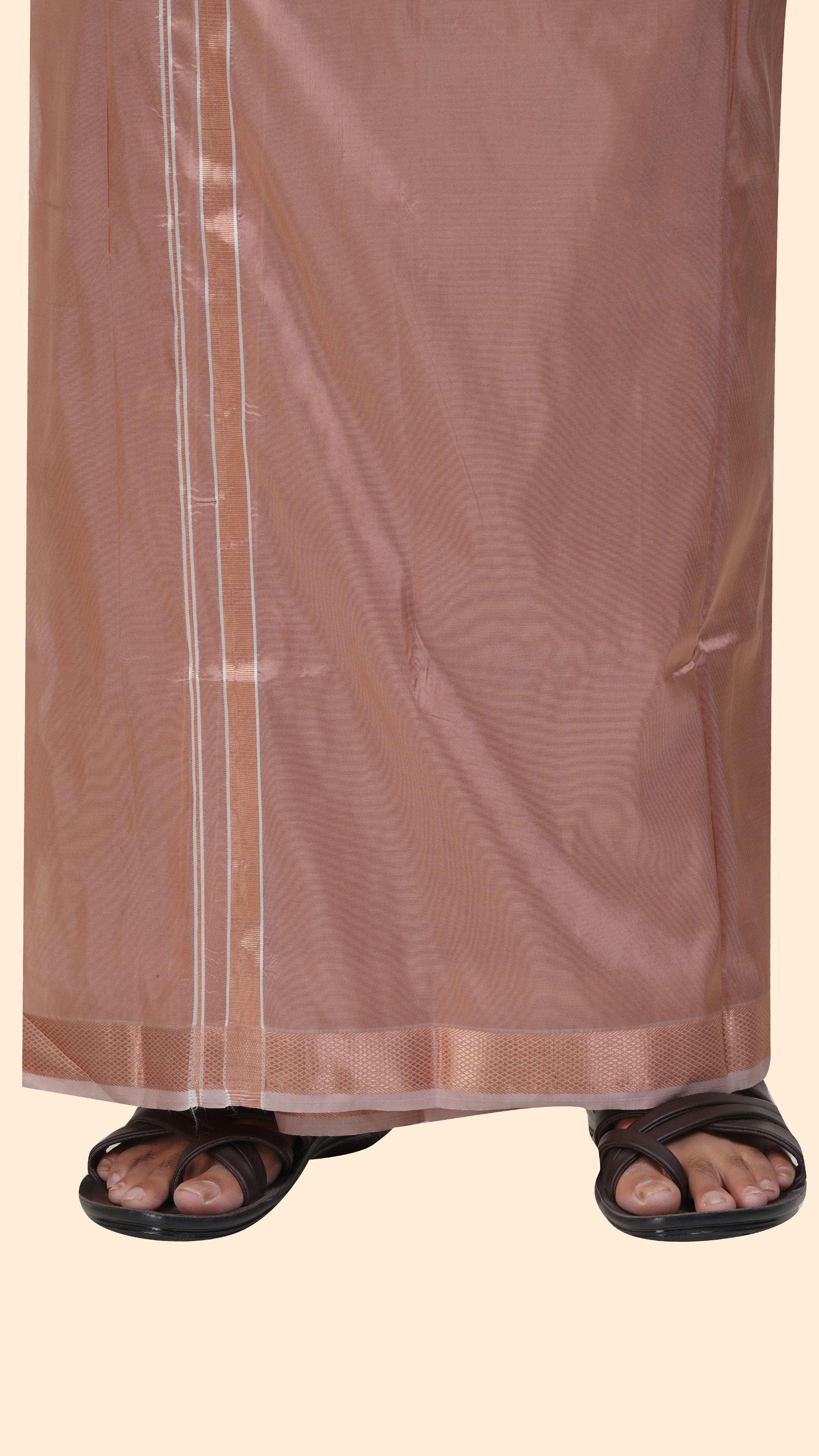 Art Silk Cooper Velcro Mappillai Set | 3-in-1 | Double Layer | 1 1/2" Copper Jari Border