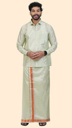 Premium Pista Green Art Silk Shirt for Men – Traditional Ethnic Wear | Kannika