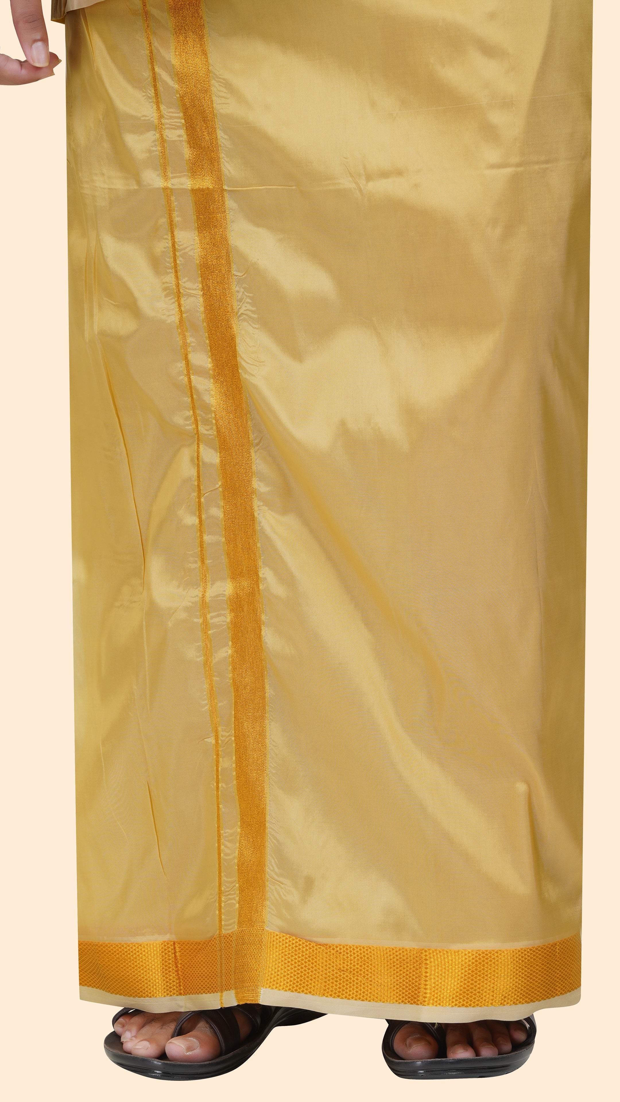 Art Silk Mustard Velcro Mappillai Set | 3-in-1 | Double Layer | 1 1/2" Gold Jari Border