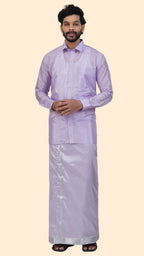 Premium Lavender Art Silk Shirt for Men – Traditional Ethnic Wear | Kannika