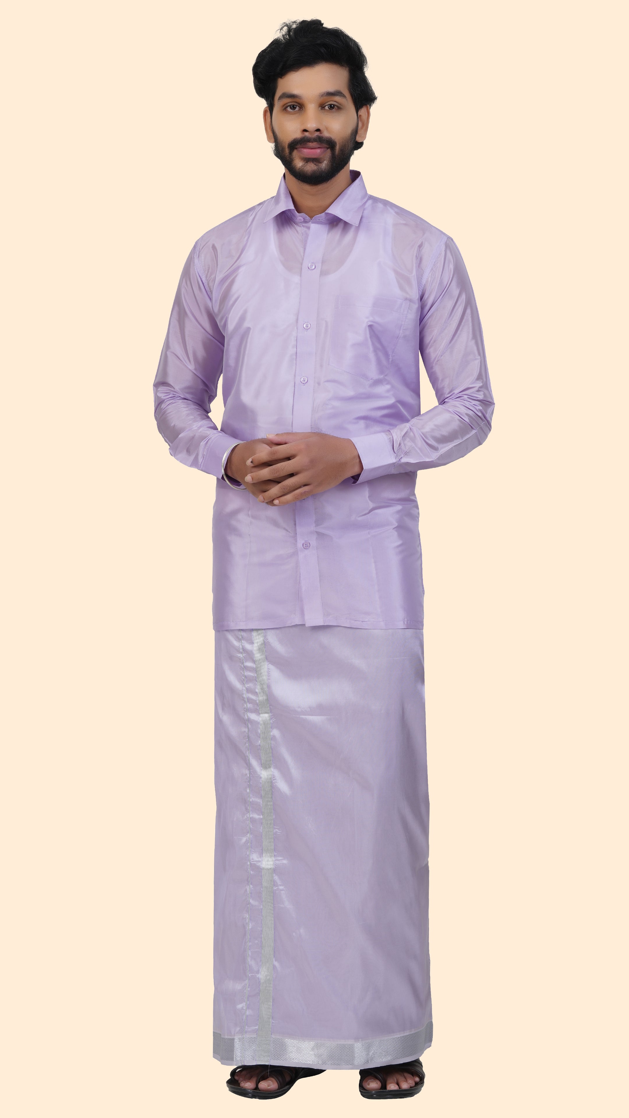 Premium Lavender Art Silk Shirt for Men – Traditional Ethnic Wear | Kannika