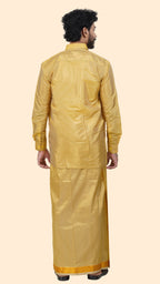 Art Silk Mustard Velcro Mappillai Set | 3-in-1 | Double Layer | 1 1/2" Gold Jari Border
