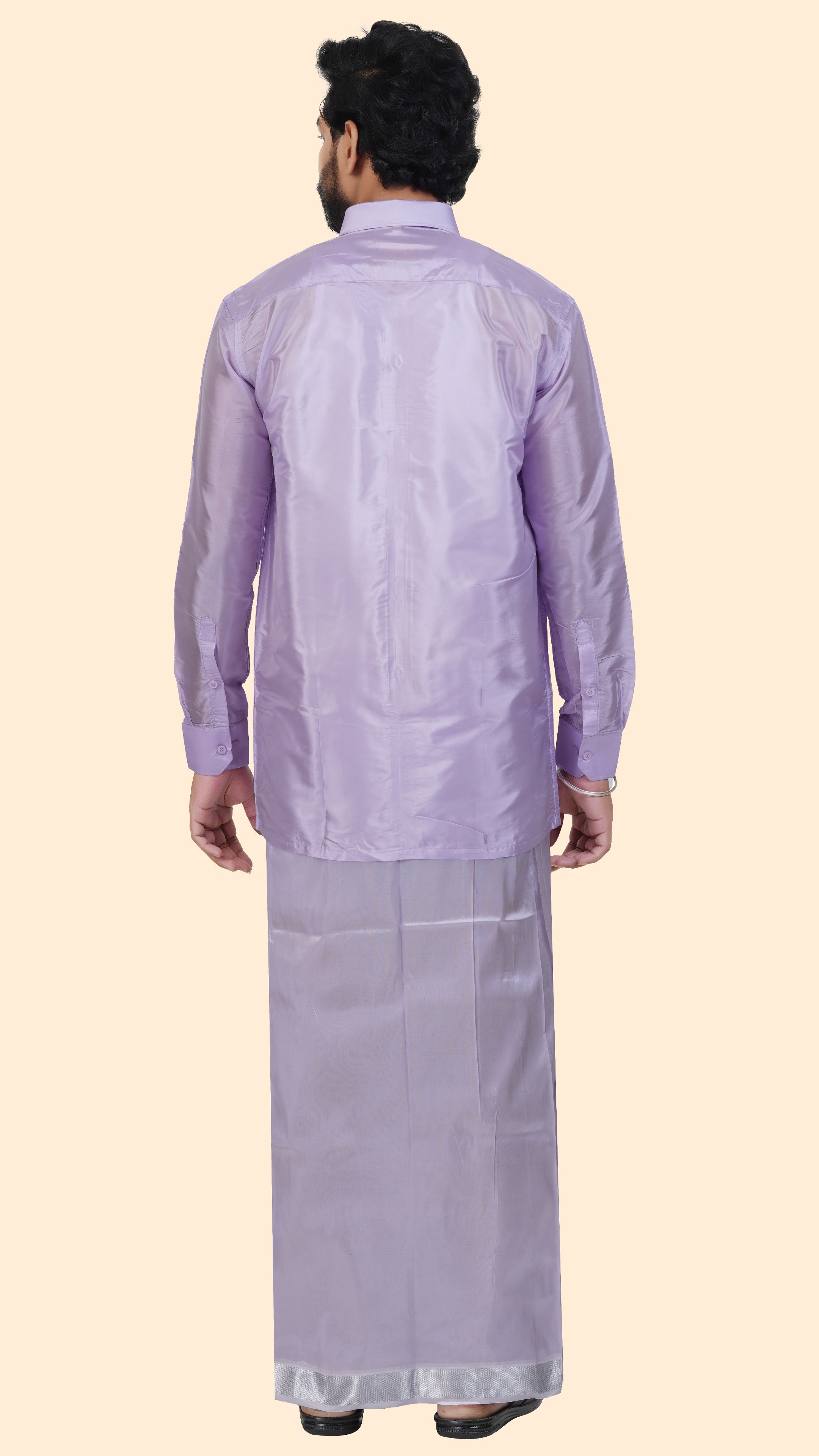 Premium Lavender Art Silk Shirt for Men – Traditional Ethnic Wear | Kannika