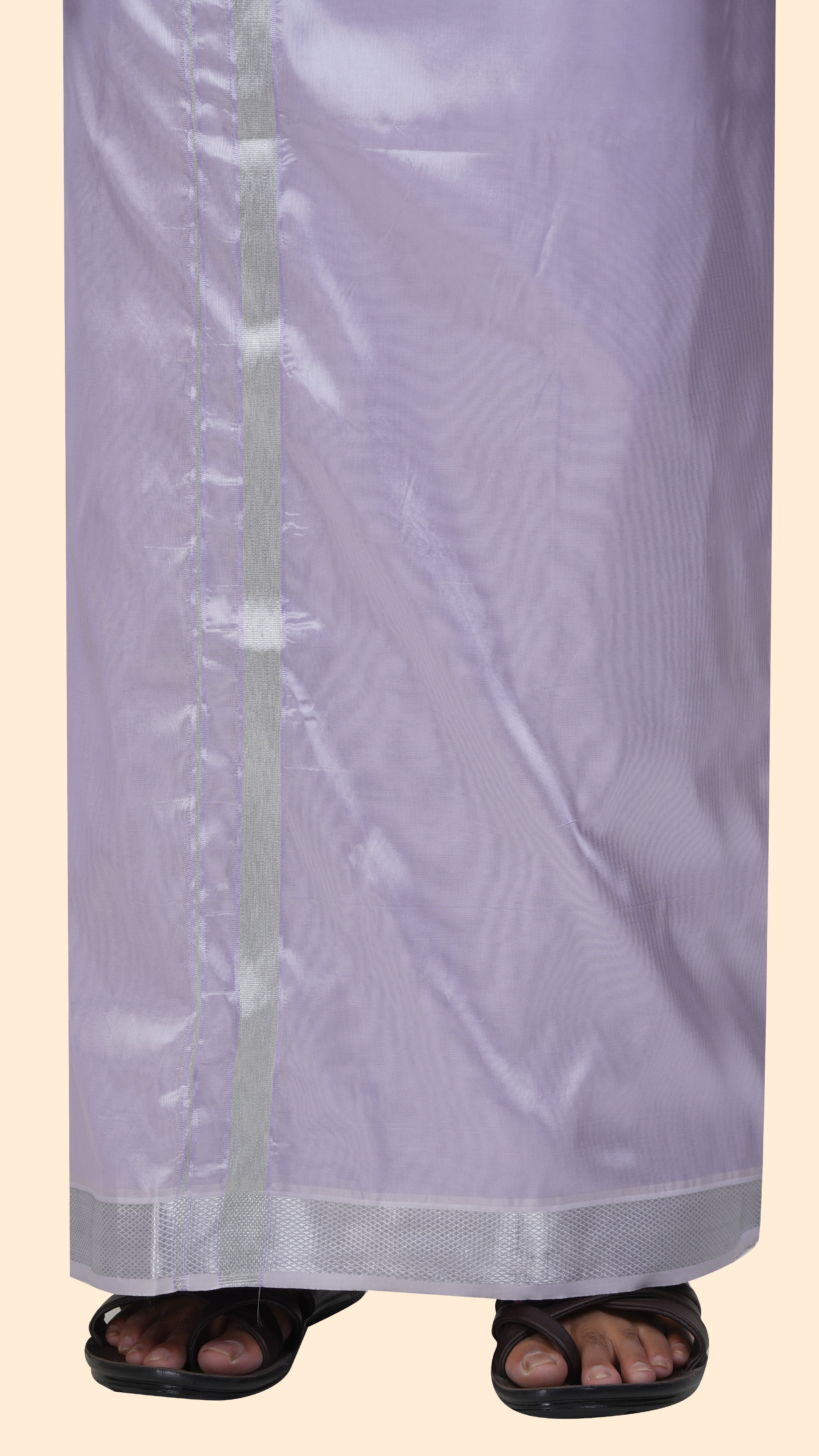 Art Silk Lavander Mappillai Set | 3-in-1 | Double Layer | 1 1/2" Silver Jari Border