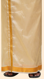 Art Silk Biscuit Mappillai Set | 3-in-1 | Double Layer | 1 1/2" Copper Jari Border